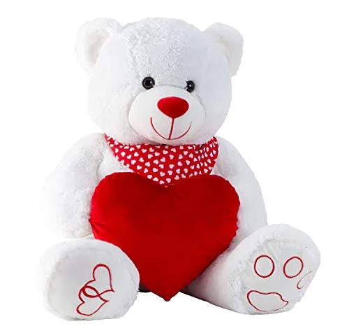 Lifestyle & More Riesen Teddybär XXL 100 cm - Plüschbär mit Herz - Stofftiere & Teddybären: Flauschiger XXL Kuschelbär mit rotem Herz, ideal für Kinder als liebevoller Begleiter und Seelentröster.