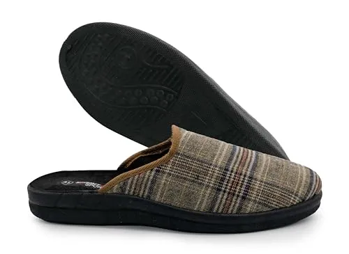 Sprint Sport Herren Hausschuhe - Karierte Pantoffeln in Braun - Herren-Hausschuhe, leichte und bequeme Pantoffeln, ideal für entspannte Stunden zu Hause.