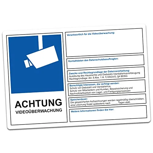 Produktbild Videoüberwachung Hinweis Aufkleber DSGVO BDSG – Selbst ausfüllbar