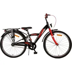 Volare Thombike Kinderfahrrad 24 Zoll - Schwarz Rot - Kinderfahrrad für Jungen, 24 Zoll, mit höhenverstellbarem Sattel und Lenker. Robuster Stahlrahmen, Hand- und Rücktrittbremse sowie batteriebetriebene Lichter für Sicherheit und Komfort.