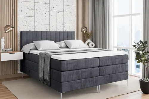 ALTDECOR Boxspringbett mit Bettkasten und Topper - Dunkelgrau - Komfortables Boxspringbett mit zwei Bettkästen für optimalen Stauraum. Die Kombination aus H3- und H4-Matratze sorgt für erholsamen Schlaf. Strapazierfähiger Polsterstoff und abnehmbarer Bezug machen es pflegeleicht.