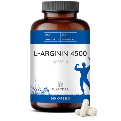 PlantDEA L Arginin Kapseln I 3750mg reines L-Ariginin pro Tagesdosis I 360 vegane L-Arginin Kapseln hochdosiert I 4500mg L-Arginin HCL I veganes L Arginine I Nahrungsergänzungsmittel Männer