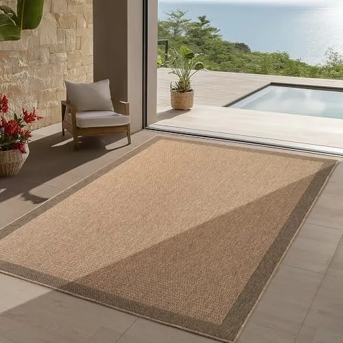 Teppium In- & Outdoor Teppich – stilvoller Jute-Look, wetterfest & pflegeleicht, ideal für Balkon, Garten, Küche, Terrasse & Wohnzimmer, 240x340 cm