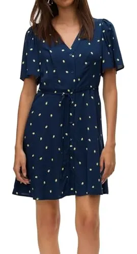 Vero Moda Minikleid VMALBA SS SHORT DRESS WVN NOOS - Druckkleid mit frischem Zitronen-Print, aus kühlender Viskose, ideal für warme Tage und pflegeleicht in der Maschinenwäsche.
