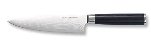 ECHTWERK Damastmesser Küchenmesser – Präzises Kochmesser mit gebogener Klinge - Kochmesser aus hochwertigem Damaststahl (18 cm), ideal für Fleisch, Fisch und Gemüse. Ergonomischer Griff aus Pakka-Holz für beste Handhabung und Langlebigkeit.