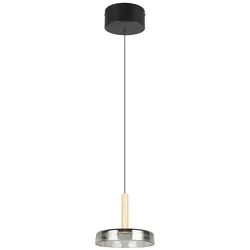 TRIO Leuchten LED Pendelleuchte CELESTE - Moderne Hängelampe aus Metall, Glas & Holz, dimmbar mit 1100 Lumen und warmweißem Licht. Höhenverstellbar von 50-200 cm, ideal für stilvolle Innenräume.