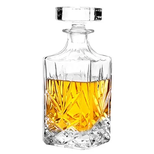 Glasdekanter mit luftdichtem geometrischem Stopfen – Whiskey-Dekanter für Wein, Bourbon, Brandy, Likör, Saft, Wasser, Mundspülung, italienisches bleifreies Glas (690.3 g/720ml)