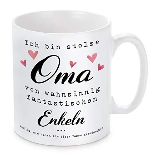 Herzbotschaft Tasse mit Motiv Modell: Ich Bin stolze Oma von Enkeln