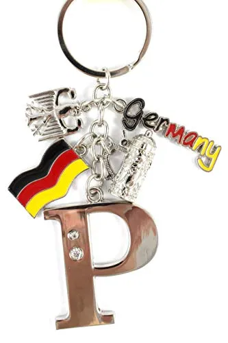 ELLUG Schlüsselanhänger H.: 11cm Buchstaben/Letter/Initalien/Alphabet/ABC mit Glitzersteinen & Charms Bierkrug/Adler/Deutschland-Fahne/Germany (P)