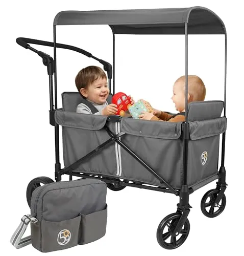 Crew Bollerwagen 2in1 klappbar, dunkelgrau mit Dach für Kinder 509