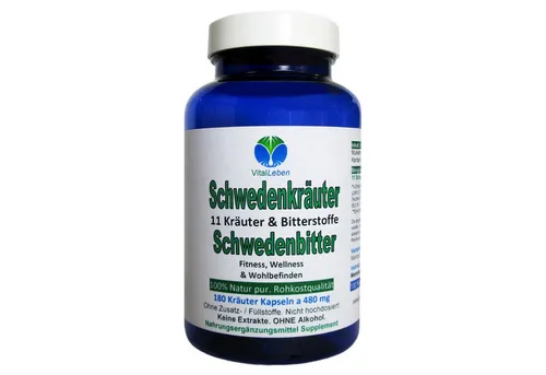 VitalLeben Schwedenkräuter - Schwedenbitter - BITTER KRÄUTER & Bitterstoffe Kapseln, 1 er Dose à 180 St., 86.4 g, Art. 26645-180