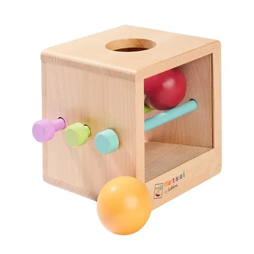 Eichhorn – Montessori – Box mit Kugeln inkl. Sichtfenster mit 3 Stäben und 2 Kugeln, beobachte wie die Kugel durch die Box fällt, für Entdecker, aus 100% FSC zertifiziertem Buchenholz, ab 1 Jahr
