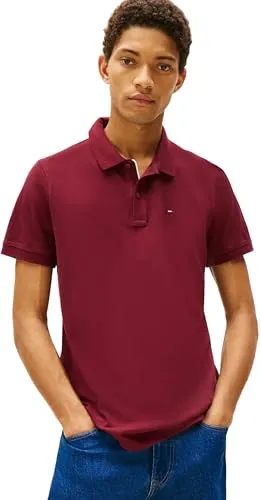 Tommy Jeans Herren Poloshirt Kurzarm Slim Placket Slim Fit, Rot (Red Wine), XXL