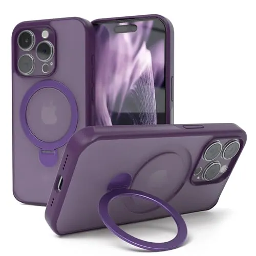EAZY CASE - MagSafe Handyhülle für iPhone 15 Pro kompatibel mit MagSafe Hülle mit Ständer kompatibel mit iPhone 15 Pro Hülle mit 360° Ring & Magnetfunktion zum Aufstellen stoßfest Cover in Lila