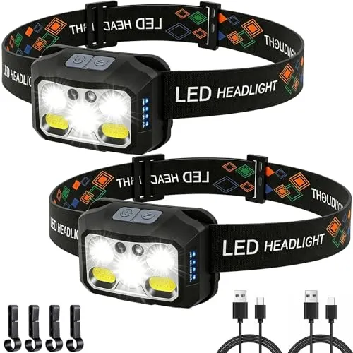 Stück Stirnlampe LED Wiederaufladbar,Kopflampe Sensor Leichtgewichtig Stirnlampe Wasserdicht IPX6,2500 Lumen 6 Lichtmodi, 2 Farbtemperatur für Joggen Angeln Wandern Radfahren Camping Outdoor B 2