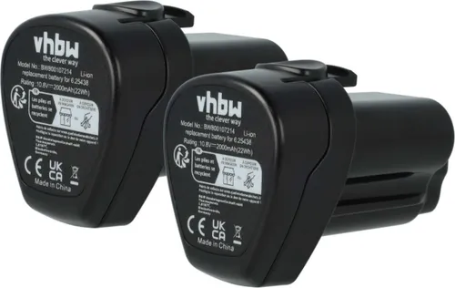 vhbw 2x Akku Ersatz für Metabo 6.255.97, 6.255.85, 6.254.39, 6.254.38, 6.254.36 für Werkzeug (2000 mAh, Li-Ion, 10,8 V)