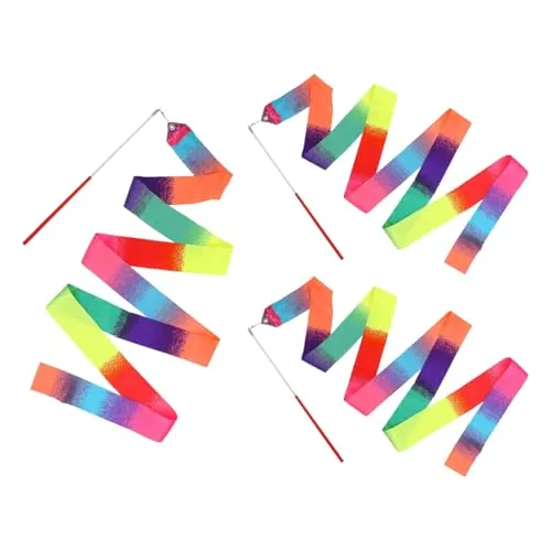 Stück Gymnastikband mit Stab, 2M Regenbogen Bänder für Gymnastik,Rhythmische Sportgymnastik Band Tanzbänder,Tanzband Gymnastikband Mit Stab Geeignet Für Künstlerische Tanzgymnastik, Kindertanz 3