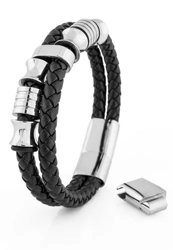 Akitsune Lederarmband Gracilitas Lederarmband Silber - Schwarz 21cm