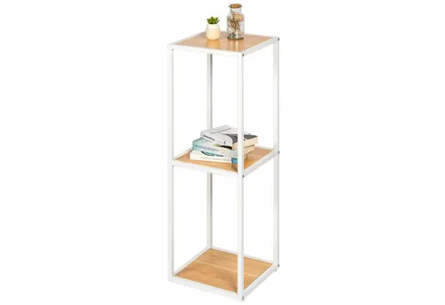 eluno Standregal mit 3 Holz Ablageflächen, höhenverstellbare Füße, mattweiß - Standregal mit 3 Ablageflächen im modernen Industriedesign, ideal für vielseitige Nutzung in Wohnzimmer, Küche oder Bad. Stabil und belastbar mit 5 kg pro Ebene, inklusive Wandanker für zusätzliche Sicherheit.