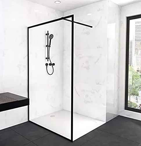Aurlane Marwell Walk-in-Dusche CITY 120x200 cm - Walk-In Dusche aus Sicherheitsglas mit Antikalk-Versiegelung, barrierefreier Zugang und elegantes matt-schwarzes Profil für modernes Badezimmerdesign.
