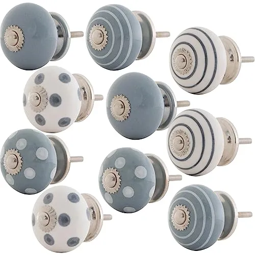 Knober 10 X SET Weiß Grau Möbelknöpfe 40mm Knauf f Gewinde Keramik und Edelstahl metrisch M3