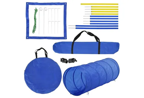 PawHut Hundesport PE, Polyester - Agility Set für aktive Hunde - Tierspielzeug: Fördern Sie die Fitness Ihres Hundes mit unserem Agility Set, das aus Tunnel, Slalomstangen und verstellbaren Hürden besteht.