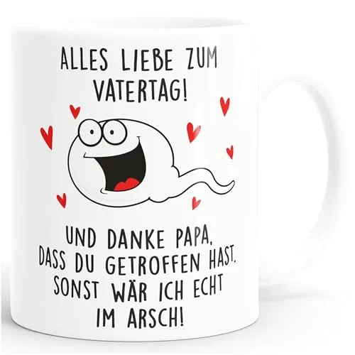 MoonWorks® Kaffee-Tasse Danke Papa dass du getroffen hast Geschenk lustig zum Vatertag Spermium Uni-weiss standard