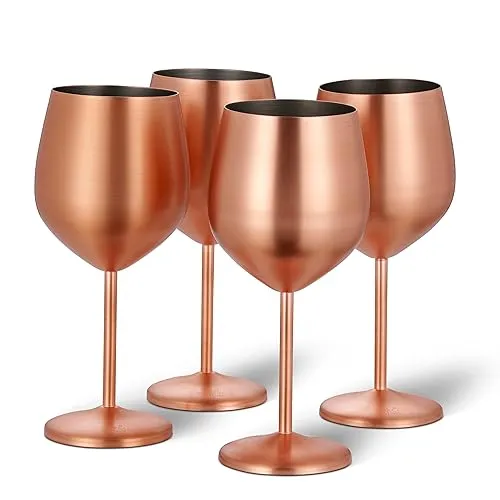 Oak & Steel - 4 Edelstahl Weingläser (540ml) - Matt Roségold/Kupfer - Robust & Unzerbrechlich - Geschenkset für Geburtstage, Hochzeiten & Weihnachten