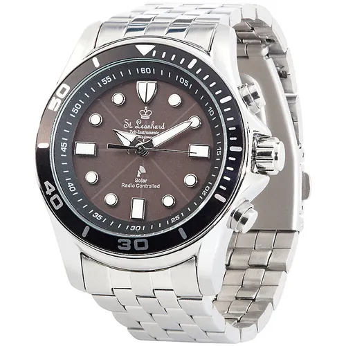 St. Leonhard Herren-Funk-Armbanduhr - Luxuriöse Solar Funkuhr mit Quarzwerk, Edelstahlgehäuse und -armband, ideal für stilbewusste Männer, die Wert auf Nachhaltigkeit legen.