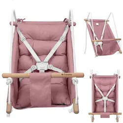 TULANO Hop 40 | Schaukel Kinderschaukel Babywippe Babyliegesitz 3in1 | 5-Punkt-Gurt | Tragfähigkeit bis 60kg | 6-36 Monaten | aus Holz | Rosa-Grau - Rosa/Grau