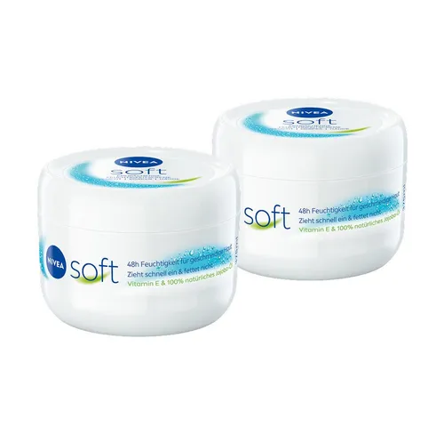 Nivea Gesichtspflege 2 x NIVEA Creme Soft 48h intensive Feuchtigkeit vegane Formel 375 ml, 2-tlg.