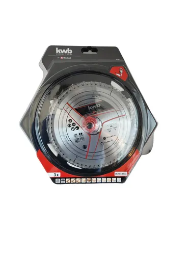 KWB Kreissägeblatt Set 3-tlg 210 x 30 - Diamantsägeblätter Set aus drei hochwertigen Hartmetall-Sägeblättern für präzise Schnitte, ideal für verschiedene Anwendungen mit 24, 42 und 60 Zähnen.