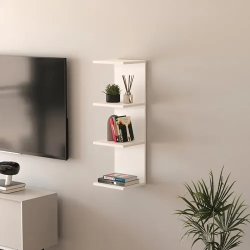 [en.casa] Wandregal Surahammar Regal 95 x 30 x 28 cm Bücherregal mit 4 Ablageflächen Wandmontage Hängeregal Schweberegal Weiß