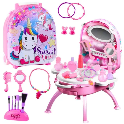 Beauty Set Schminktisch im Koffer 2 in 1 Einhorn Pink - Kreatives 2-in-1-Schminktisch-Set im Koffer mit Einhorn-Design. Fördert Fantasie und Fingerfertigkeit. Ideal für kleine Stylisten mit zahlreichen Accessoires für endlosen Spielspaß!