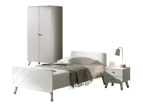 aufm Kessel Jugendzimmer-Set Kinderzimmer Set Kamillah Jugendzimmer komplett MDF Weiß BICO0314, (inkl. Versand, Lieferung bis Verwendungsstelle), Einzelbett,Nachtkonsole,Kleiderschrank,Retro-Füße,goldfarbige Akzente 58