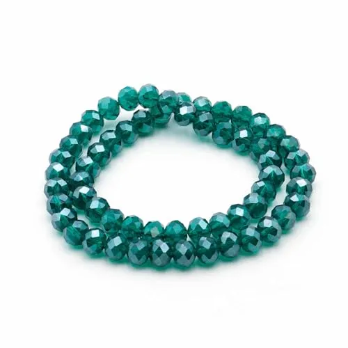 Produktbild Vintageparts Glasschliffperlen Rondell Petrol 8x6mm facettierte Glasperlen zum Basteln für Schmuck 1 Strang ca. 60 Stück Fädelloch 1,5mm DIY Perlenstrang