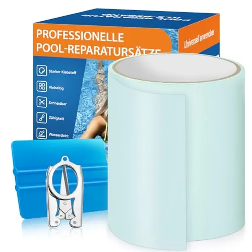 AHIKY Pool Reparaturset, Transparentes Unterwasser Klebeband 10cm x 250cm, Pool Flicken Selbstklebend Wasserdichtes Flex Tape, PVC Abdichtband für Aufblasbare Hüpfburg,Planschbecken,Luftmatratz
