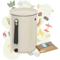 Bokashi Set mit formschönem Bokashi Eimer cremeweiß