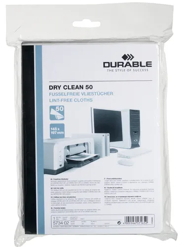 DURABLE Vlies Oberflächen Reinigungstücher DRY CLEAN 50 (50 Tücher)