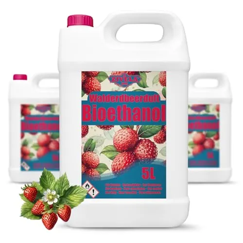 Bioethanol 96,6% 15L | Bio Alkohol Walderdbeerduft 96,6% 3x5L | Bioethanol für Kamin, Tischkamin | Bioethanol Walderdbeerduft | Saubere Verbrennung, ohne Rauch, lebendige und stabile Flamme