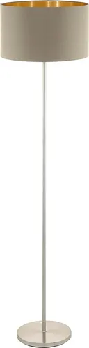 EGLO Stehlampe Maserlo – Elegante Textil Stehleuchte in Taupe und Silber - Standleuchte mit hochwertigem Stoffschirm in taupe und goldfarbener Innenfläche, ideal für eine gemütliche Atmosphäre in jedem Raum. Inkl. Trittschalter für einfachen Bedienkomfort.