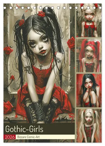 Rose Hurley | Gothic-Girls Tischkalender 2026 - Schaurig-schöne Illustrationen von Gothic-Mädchen in einem praktischen DIN A5 Kalender. Ideal für Fans alternativer Kunst und stilvolle Planung im Alltag.