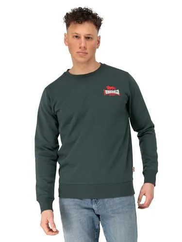 Lonsdale Herren Rundhals Sweatshirt LYMPSTONE - Slim Fit, Bottle Green/Red/Ecru, XL - Stylisches Sweatshirt für Herren in schmaler Passform, aus hochwertigem Mischgewebe gefertigt und mit klassischem Rundhalsausschnitt. Ideal für sportliche und lässige Outfits.