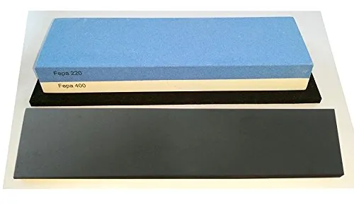 scherenkauf Messer-Schärf-Set, 3-teilig, 6cm breiter!!! Korund FEPA 220/400/3L mit behandeltem Abziehleder