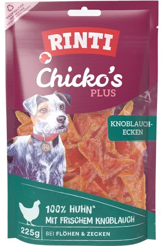 Rinti Chicko Plus Knoblauchecken 225g - 100% Hühnerbrustfilet mit frischem Knoblauch, luftgetrocknet und ohne Fleischmehle, gesundes Hundefutter