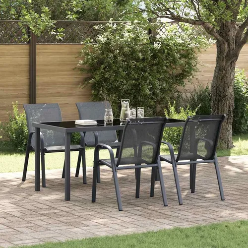 vidaXL Stapelbare Gartenstühle 4er Set - Grau Textilene - Gartenstühle aus wasserabweisendem Textilene, ideal für Balkon und kleine Räume. Langlebig und platzsparend, perfekt zum Entspannen im Freien.