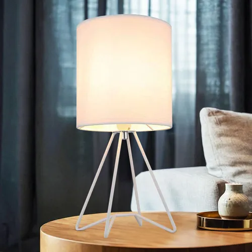 Moderne Beistellleuchte mit Textilschirm in Weiß - Elegante Tischlampe für jeden Raum, mit einem modernen Design und vielseitigen Einsatzmöglichkeiten als Nachttisch- oder Leseleuchte. Ideal für stimmungsvolle Beleuchtung.