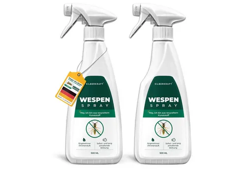 SILBERKRAFT Wespenspray 500 ml - Effektives Wespenspray auf Wasserbasis mit Geraniol für langanhaltenden Schutz vor Wespen, Bienen und Hornissen. Ideal für Garten, Balkon und Haus, ohne Permethrin und mit dezentem Zitronenduft.