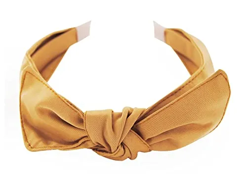 axy Haarreif mit Schleife 13 cm x 4,5 cm aus Glanz Stoff, Damen Haarband Vintage Hairband Stirnband Haarreifen HRS1B (Beigebraun)
