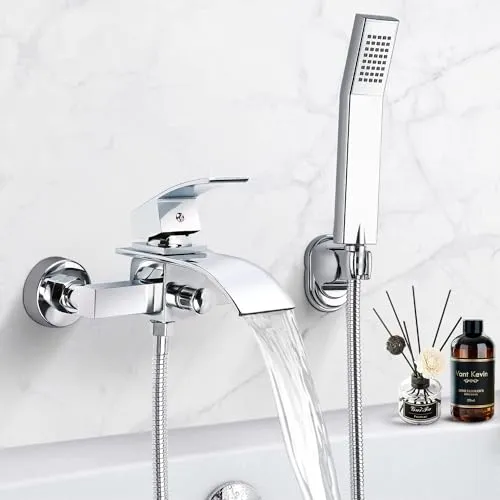 Badewannenarmatur mit Brause - Hochwertige Mischbatterie aus H59 Messing - Badewannen- & Duschsysteme mit langlebiger Chrom-Oberfläche, leiser Keramik-Kartusche und einfachem Wechsel zwischen Wasserfall und Handbrause für ein entspannendes Badeerlebnis.
